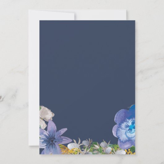 Navy Blue Gold Hydrangeas Bloemen Baby shower Kaart (Achterkant)