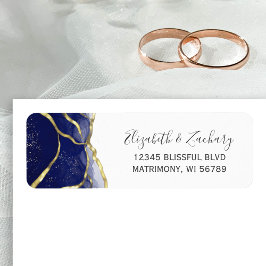 Navy Blue Gold Ink Wedding Return Address Etiket