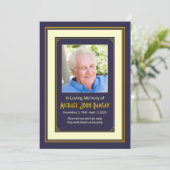 Navy Blue Gold Ivory Foto Death Announement Kaart (Staand voorkant)