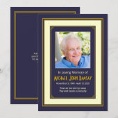 Navy Blue Gold Ivory Foto Death Announement Kaart (Voorkant / Achterkant)