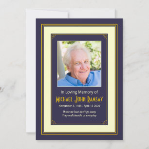 Navy Blue Gold Ivory Foto Death Announement Kaart
