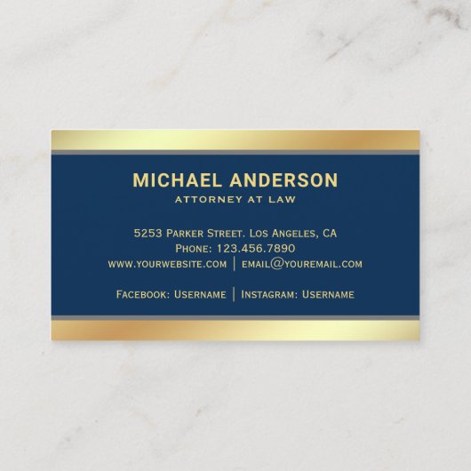 Navy Blue Gold Justice Scale advocaat Visitekaartje (Achterkant)