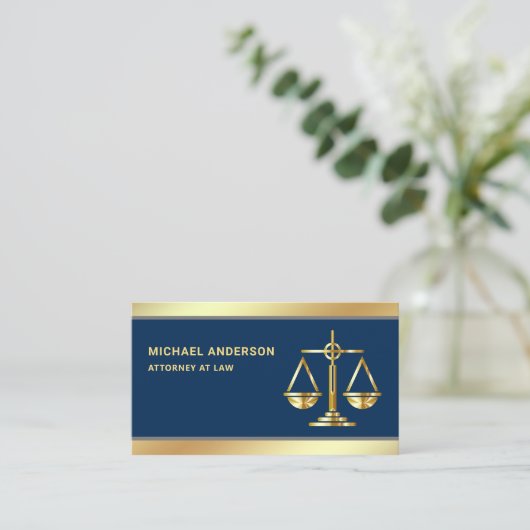 Navy Blue Gold Justice Scale advocaat Visitekaartje (Staand voorkant)
