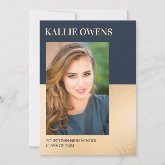 Navy Blue Gold Klasse van 2024 Foto Afstuderen (Voorkant)