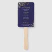 Navy Blue & Gold Lace Elegant Wedding Program Handwaaier (Achterkant)