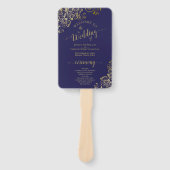 Navy Blue & Gold Lace Elegant Wedding Program Handwaaier (Voorkant)