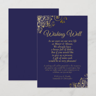Navy Blue & Gold Lace Wedding Wishing Well Poem Informatiekaartje