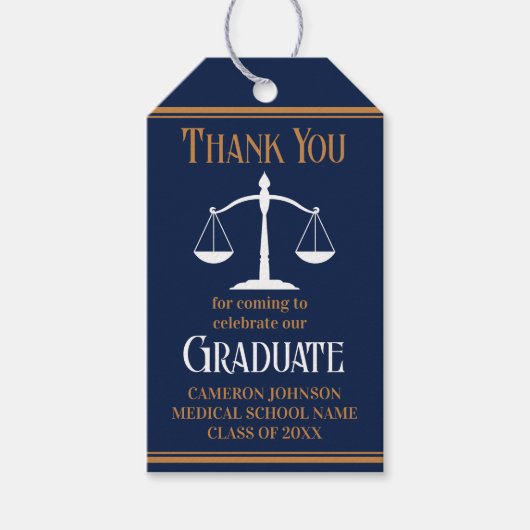 Navy Blue Gold Law School Afstudeerfeest Cadeaulabel (Voorkant)