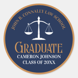 Navy Blue Gold Law School Afstudeerfeest Ronde Sticker