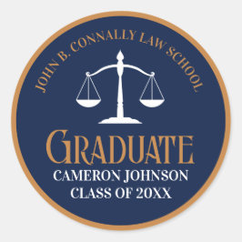 Navy Blue Gold Law School Afstudeerfeest Ronde Sticker