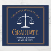 Navy Blue Gold Law School Afstudeerfeest Sparkling Wijnetiket (Enkel label)