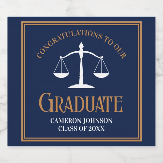 Navy Blue Gold Law School Afstudeerfeest Sparkling Wijnetiket (Enkel label)