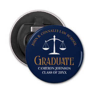 Navy Blue Gold Law School Afstuderen aandenken Button Flesopener