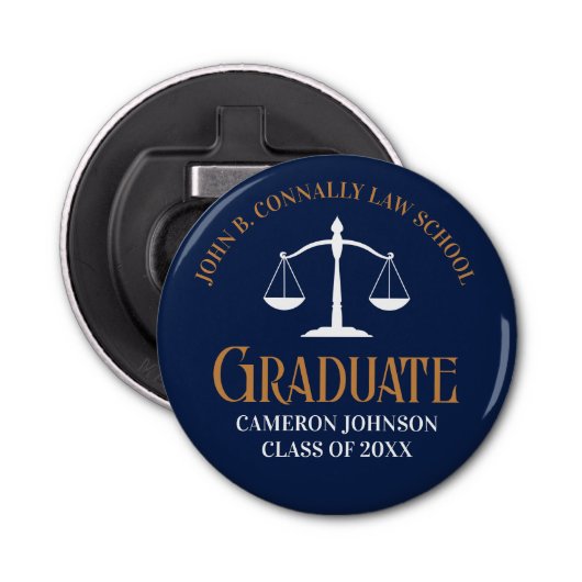 Navy Blue Gold Law School Afstuderen aandenken Button Flesopener (Voorkant)