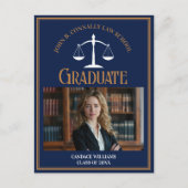 Navy Blue Gold Law School Afstuderen Foto Aankondigingskaart (Voorkant)
