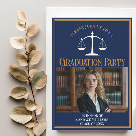 Navy Blue Gold Law School Afstuderen Fotofeest Kaart