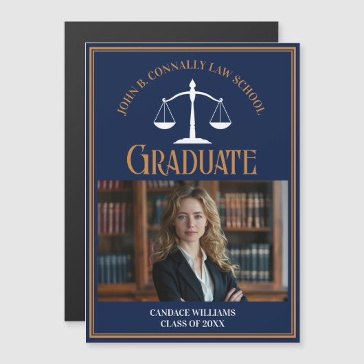 Navy Blue Gold Law School Afstuderen Fotomagneet (Voorkant / Achterkant)