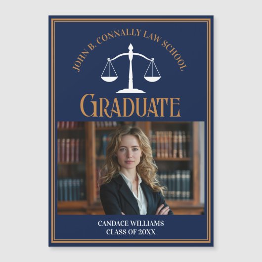 Navy Blue Gold Law School Afstuderen Fotomagneet (Voorkant)