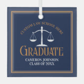 Navy Blue Gold Law School Afstuderen Kerst Glas Ornament (Voorkant)
