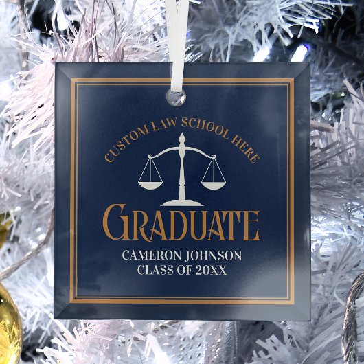 Navy Blue Gold Law School Afstuderen Kerst Glas Ornament