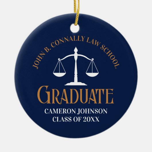 Navy Blue Gold Law School Afstuderen Kerst Keramisch Ornament (Voorkant)