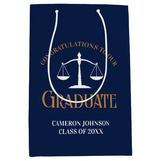 Navy Blue Gold Law School Afstuderen Medium Cadeauzakje (Voorkant)