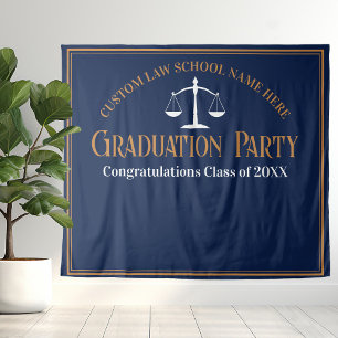 Navy Blue Gold Law School Afstuderen Photo Booth Wandkleed
