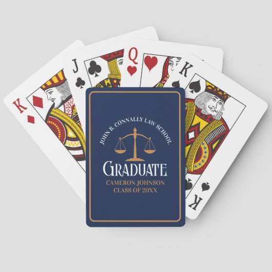 Navy Blue Gold Law School Custom Graduation Party Pokerkaarten (Achterkant)