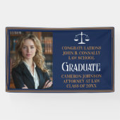 Navy Blue Gold Law School Foto Afstudeerfeest Spandoek (Horizontaal)