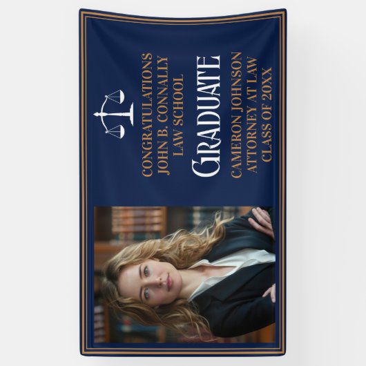 Navy Blue Gold Law School Foto Afstudeerfeest Spandoek (Verticaal)