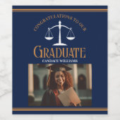 Navy Blue Gold Law School Foto Afstudeerfeest Wijn Etiket (Enkel label)