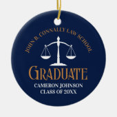 Navy Blue Gold Law School Graduation 2 Sided Keramisch Ornament (Voorkant)