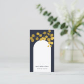 Navy Blue Gold Leaves Modern Arch QR Code Visitekaartje (Staand voorkant)