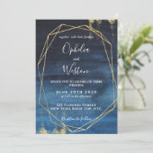 Navy Blue Gold Lijst Elegant Luxury Wedding Kaart (Staand voorkant)
