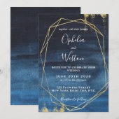 Navy Blue Gold Lijst Elegant Luxury Wedding Kaart (Voorkant / Achterkant)