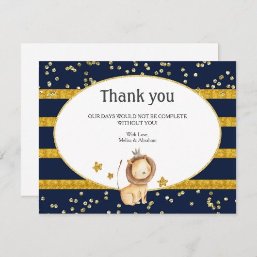 Navy Blue Gold Lion Hartelijk dank Bedankkaart (Voorkant / Achterkant)