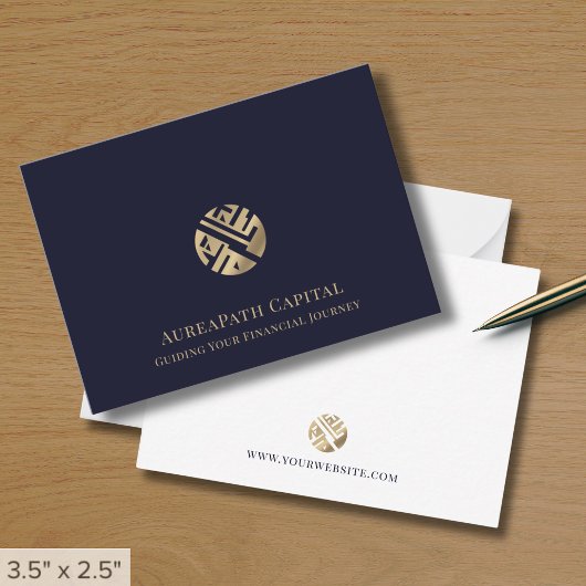 Navy Blue Gold Logo Business Notitiekaartje