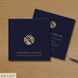 Navy Blue Gold Logo Finance Vierkante Visitekaartje