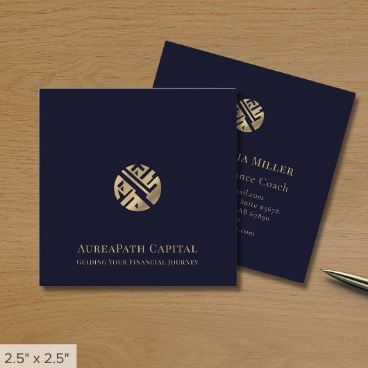 Navy Blue Gold Logo Finance Vierkante Visitekaartje