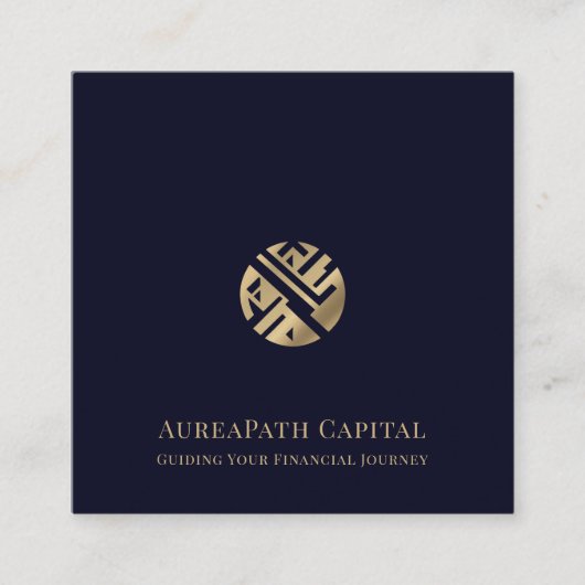 Navy Blue Gold Logo Finance Vierkante Visitekaartje (Voorkant)