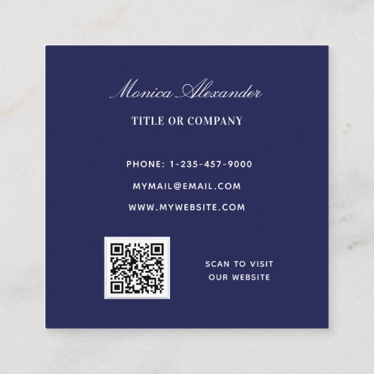 Navy blue gold logo foto QR code Vierkante Visitekaartje (Achterkant)