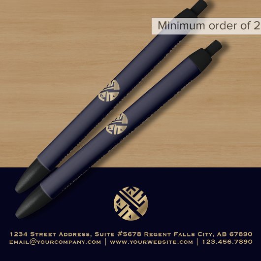 Navy Blue Gold Logo-marketingpen Zwarte Inkt Pen