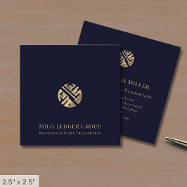 Navy Blue Gold Logo Vierkante Visitekaartje
