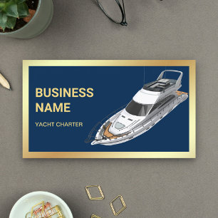 Navy Blue Gold Luxe Jachtcharter Visitekaartje