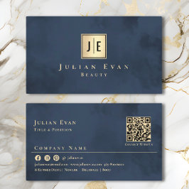Navy Blue Gold Luxe Monogram Visitekaartje