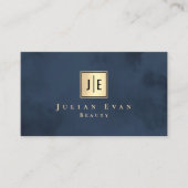 Navy Blue Gold Luxe Monogram Visitekaartje (Voorkant)