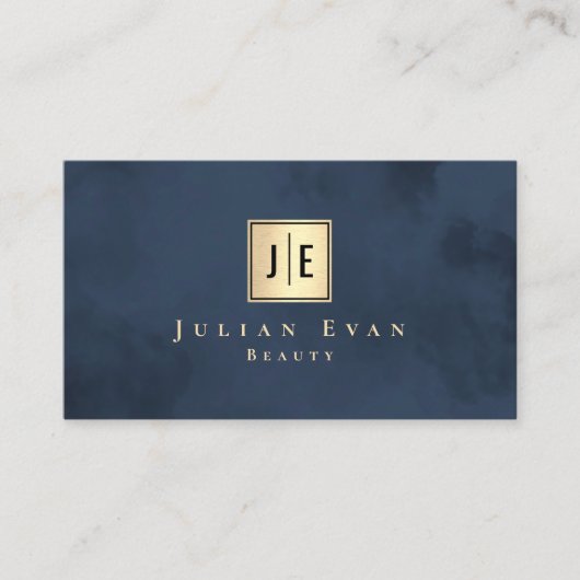 Navy Blue Gold Luxe Monogram Visitekaartje (Voorkant)