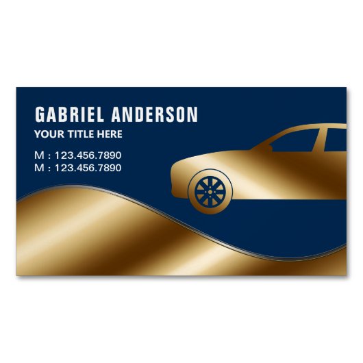 Navy Blue Gold Luxury Car Hire Chauffeur Magnetisch Visitekaartje (Voorkant)