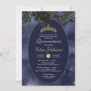 Navy Blue Gold Luxury Elegant Quinceanera Kaart