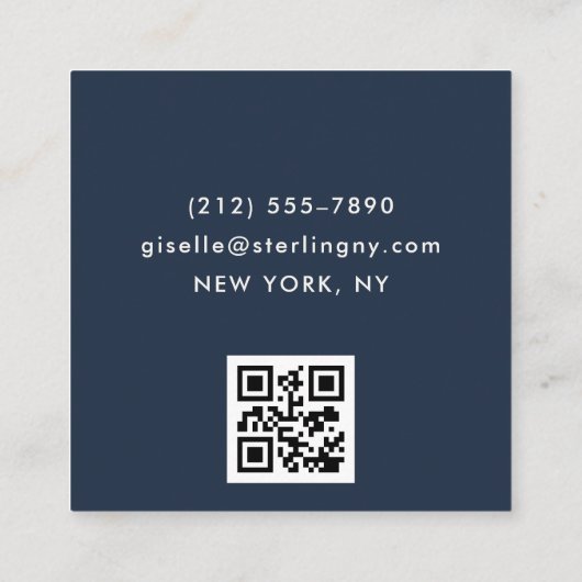 Navy Blue Gold Luxury QR Code Minimale Typografie Vierkante Visitekaartje (Achterkant)